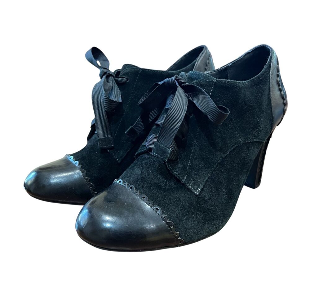 Gianni Bini Black Leather & Suede Oxford Pump Bootie Shootie Size 9 Lace-Up